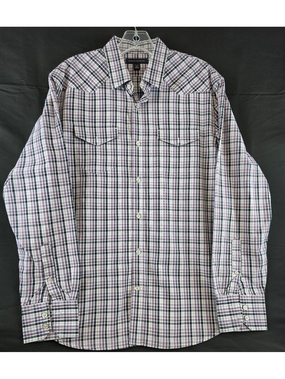 Banana Republic Men's Medium Purple Plaid Cotton Button-Up Shirt Size 15-15½